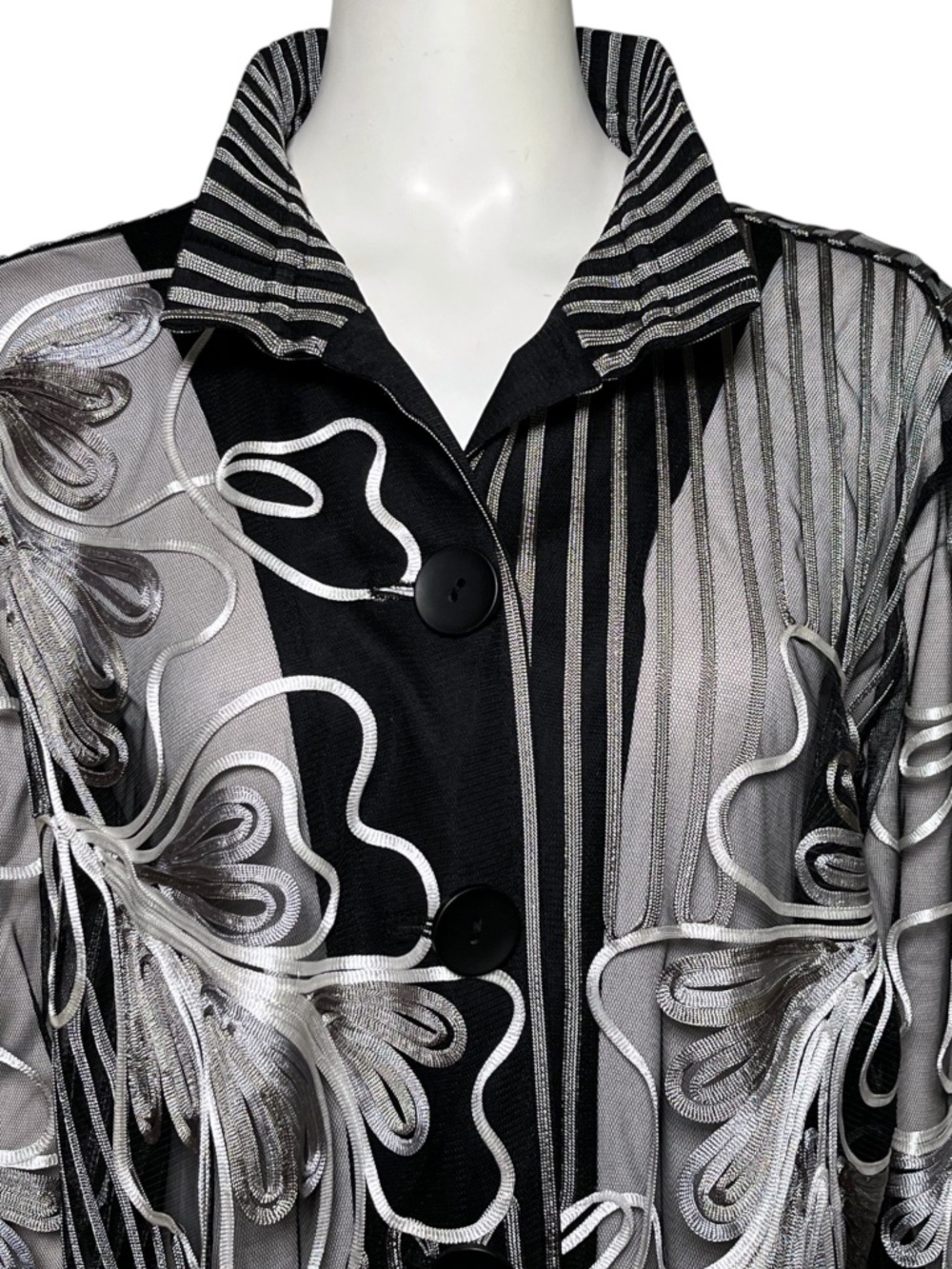 Ali Miles 1X Sheer Mesh Tunic Art To Wear Floral Jacket Top Wire Collar - Picture 3 of 10